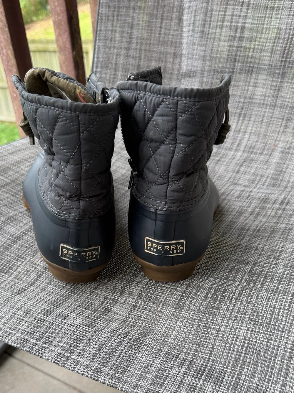 Sperry Quilted Ankle Duck Boots - Black with Brown Sole